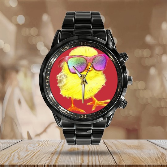 Discover Kickin Chickin Calendar Steel Band Watch