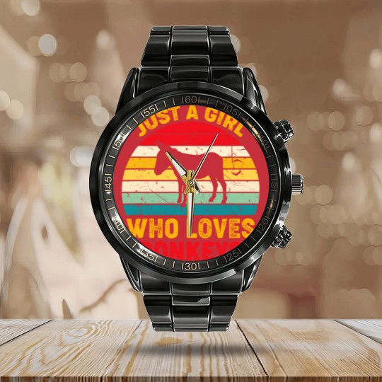 Discover Just A Girl Who Loves Donkeys Retro Sunset Donkey Lovers Calendar Steel Band Watch