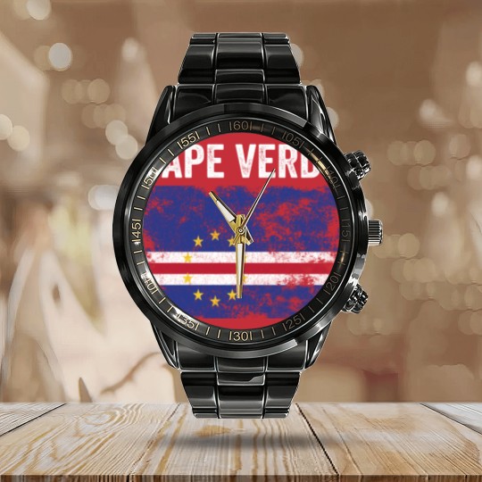 Discover Cape Verde Flag Distressed Calendar Steel Band Watch