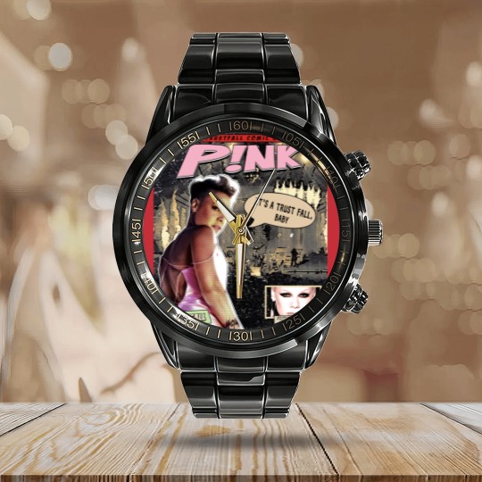 Discover P!nk Comic Calendar Steel Band Watch, P!nk Trustfall World Tour Album Graphic Calendar Steel Band Watch