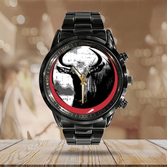 Discover Wildebeest GNU Wildlife Animal Safari Antelope Calendar Steel Band Watch