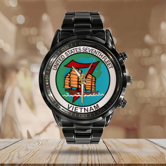 Discover Navy United States Seventh Fleet Vietnam Calendar Steel Band Watch