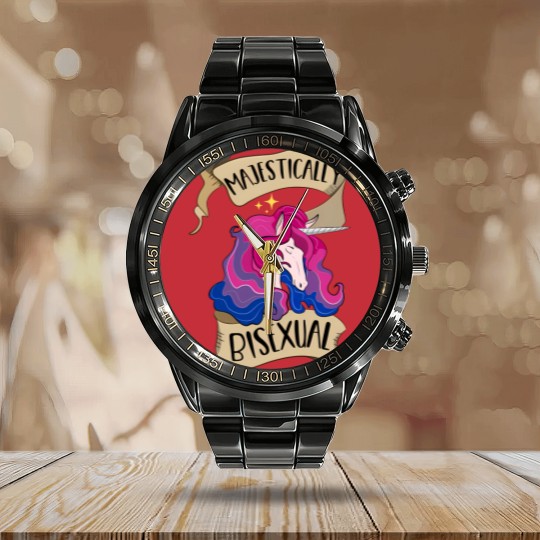 Discover Majestically Bisexual Unicorn - Bisexual Pride - Calendar Steel Band Watch