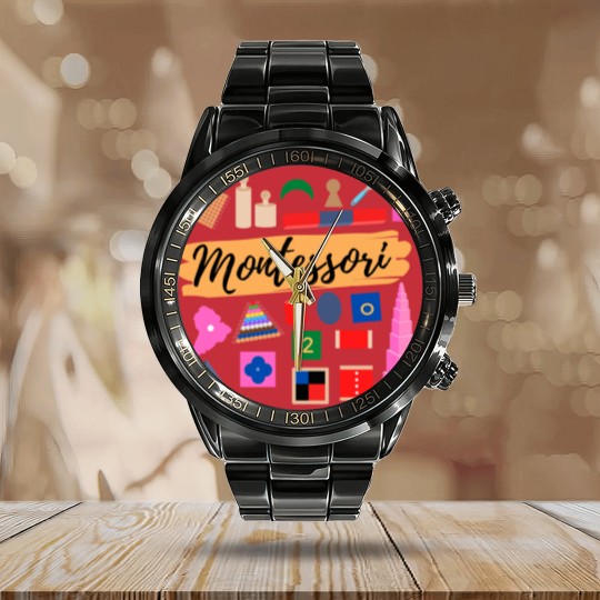 Discover Montessori materials gift for Montessori teacher or Montessori mom Calendar Steel Band Watch
