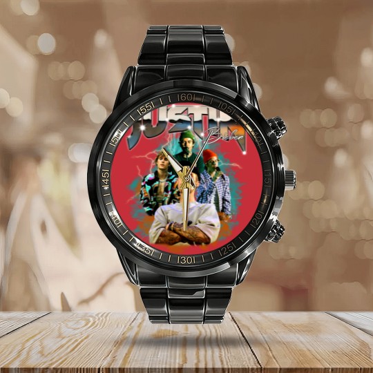 Discover Justin Bieber Calendar Steel Band Watch, Rapper 90s Vintage Bootleg Calendar Steel Band Watch