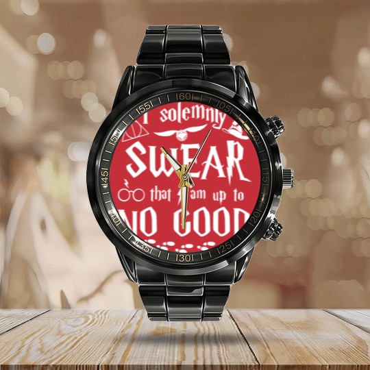 Discover Up To No Good Calendar Steel Band Watch I solemnly swear that i am up to no good