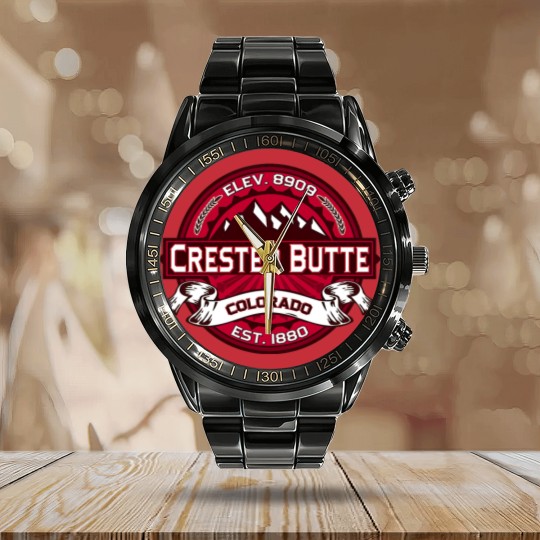 Discover Crested Butte Logo Calendar Steel Band Watch
