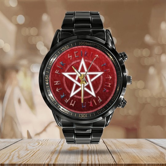 Discover wiccan pentagram Calendar Steel Band Watch