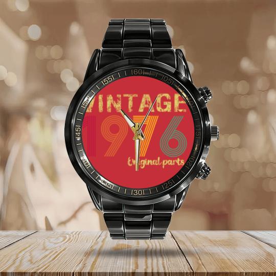 Discover 1976 Original Parts Calendar Steel Band Watch, 47th Birthday Calendar Steel Band Watch, Retro 1976