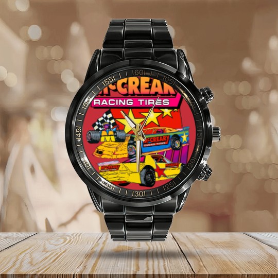 Discover Vintage 1990s McCreary Racing Tire Neon Calendar Steel Band Watch