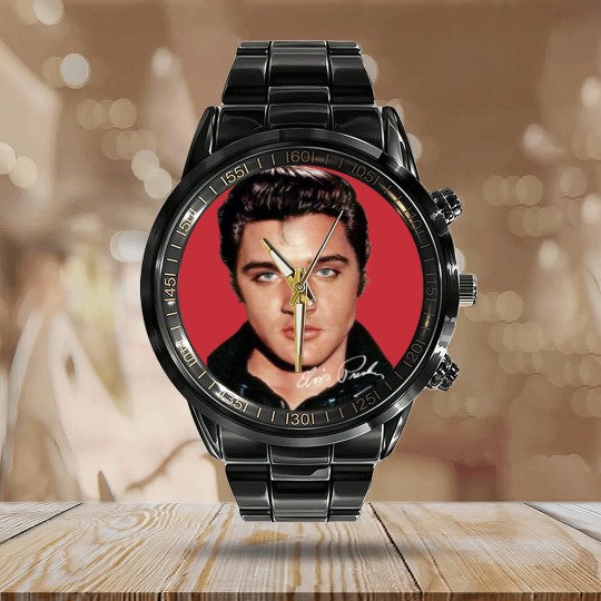 Discover Elvis Presley Signature Calendar Steel Band Watch Short Sleeve Cotton White Women Men S to 5XL