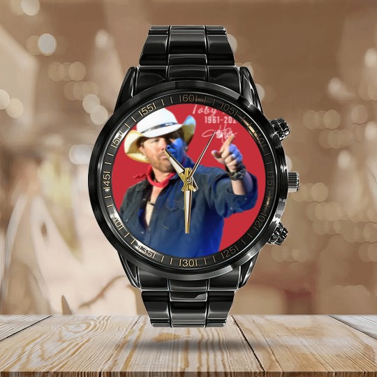 Discover RIP Toby Keith 1961-2024 Signatures Calendar Steel Band Watch for Men Women