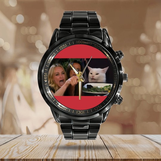Discover Woman Yelling at a Cat - Meme - Calendar Steel Band Watch