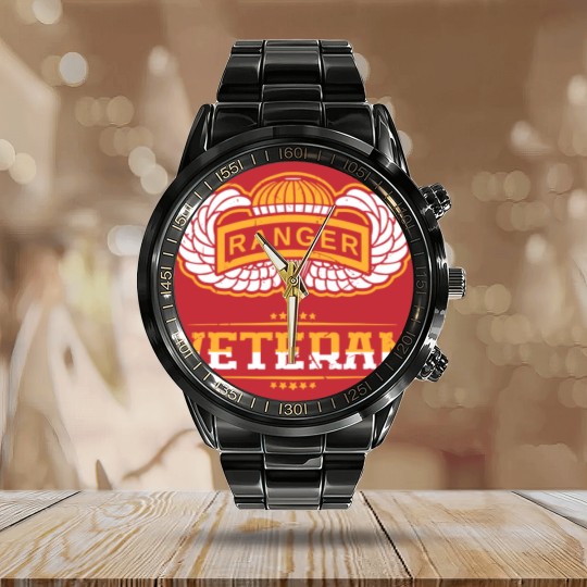 Discover Airborne Ranger Army Veteran Calendar Steel Band Watch