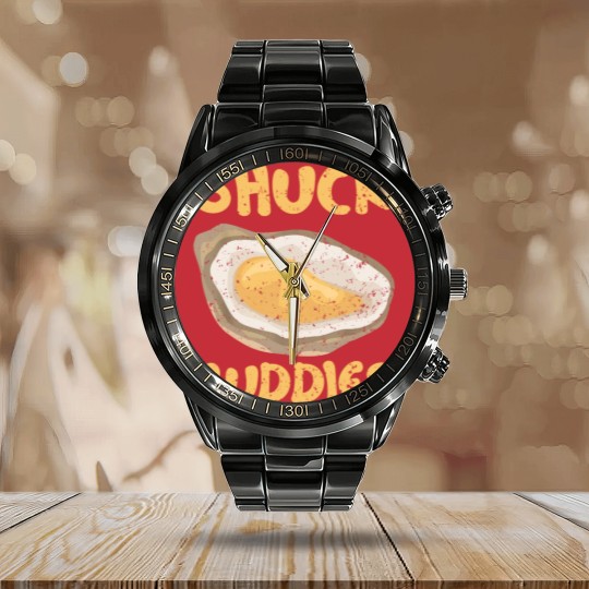 Discover Shuck Buddies Seafood Lover Seas Mollusc Animal Oyster 21 Calendar Steel Band Watch