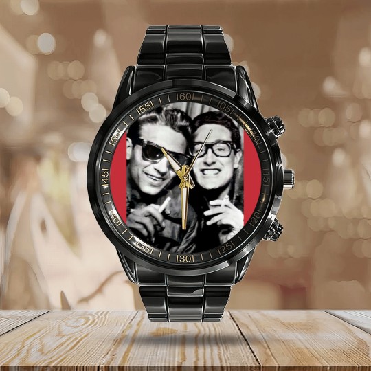 Discover Waylonn Jennings and Buddy Holly 1958 Calendar Steel Band Watch