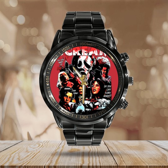Discover Limited Vintage Scream Movie Calendar Steel Band Watch, Scream Halloween Calendar Steel Band Watch, Gift For Woman and Man Unisex Calendar Steel Band Watch