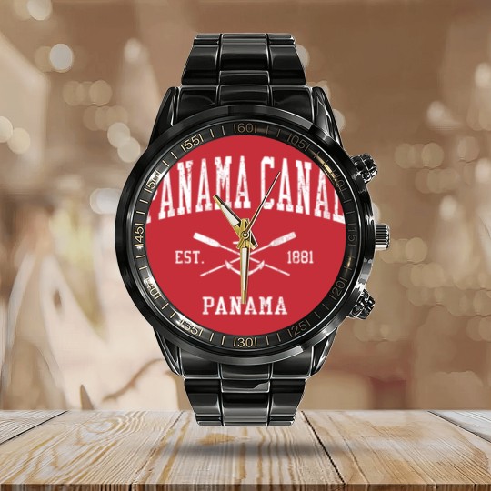 Discover panama canal vintage crossed oars boat anchor sports Calendar Steel Band Watch