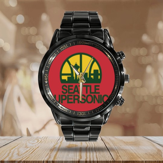 Discover Supersonics Seattle Calendar Steel Band Watch
