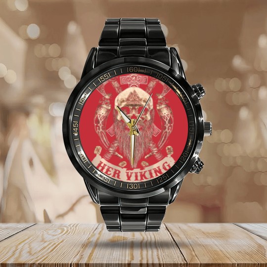 Discover her viking his shieldmaiden couple t Calendar Steel Band Watch