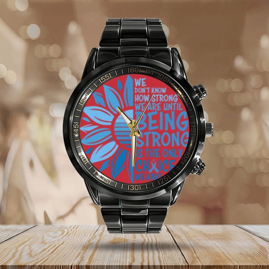 Discover Colon Cancer Awareness Calendar Steel Band Watch, Cancer Ribbon Graphic Tees