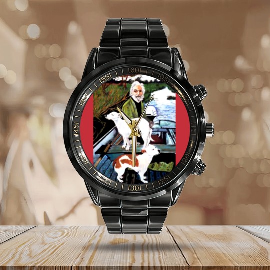 Discover Goodfellas Painting Old Man with Dog Calendar Steel Band Watch