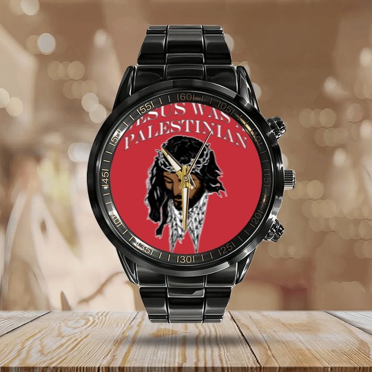 Discover jesus was a palestinian jesus keffiyeh palestine christian t Calendar Steel Band Watch