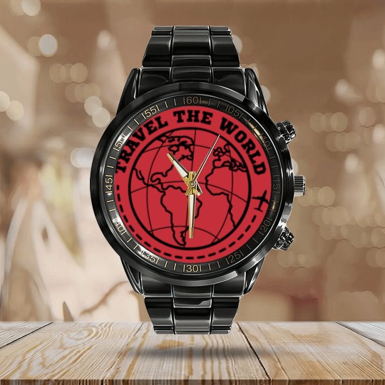 Discover World Travel Travel Calendar Steel Band Watch