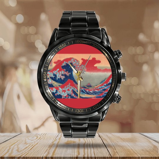 Discover Hokusai great wave Calendar Steel Band Watch