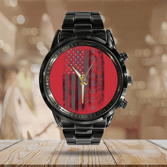 Discover upchurch family american flag t Calendar Steel Band Watch