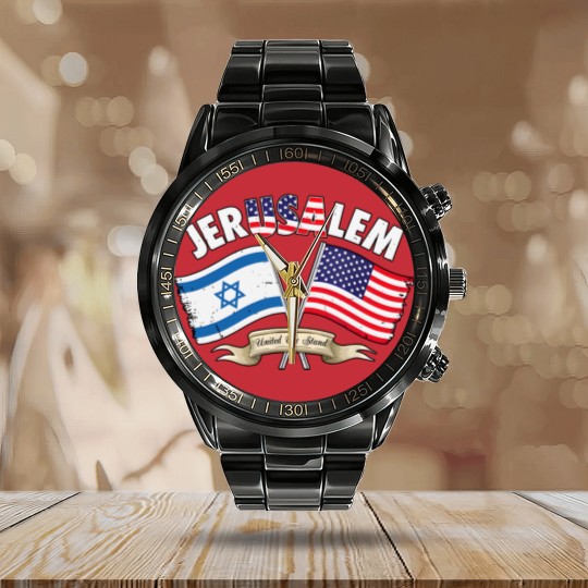Discover Jerusalem Israel Usa American Flag Calendar Steel Band Watch