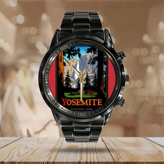 Discover Yosemite Calendar Steel Band Watch Vintage National Park Calendar Steel Band Watch