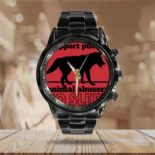Discover I support puttin animal abusers to SLEEP Calendar Steel Band Watch