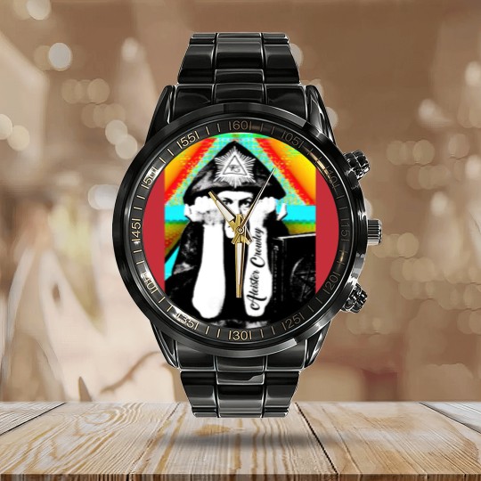 Discover Aleister Crowley Psychedelic Art Print Design - Aleister Crowley - Calendar Steel Band Watch