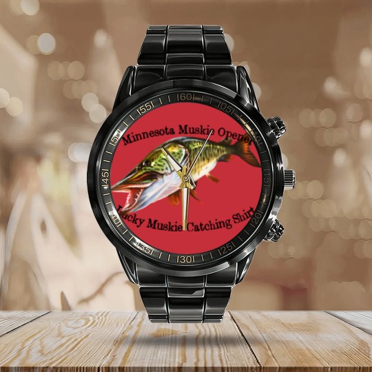 Discover Minnesota Muskie Fishing Opener Calendar Steel Band Watch