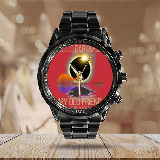 Discover Hello Darkness My Old Friend Solar Eclipse April Calendar Steel Band Watch