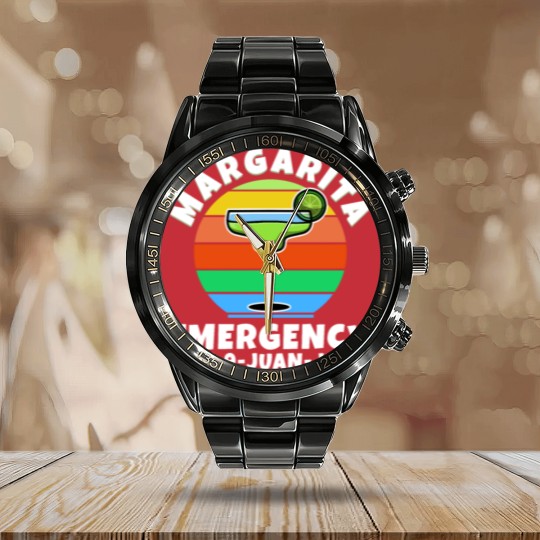 Discover Margarita Emergency Calendar Steel Band Watch