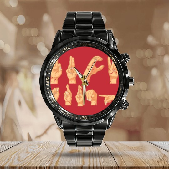 Discover ASL American Sign Language Fuck Trump Funny Calendar Steel Band Watch