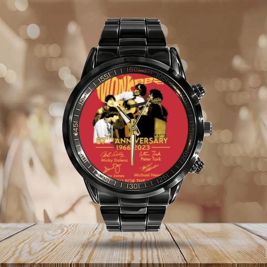 Discover The Monkees 57th Anniversary 1966-2023 Signatures Calendar Steel Band Watch, The Monkees Calendar Steel Band Watch Fan Gifts