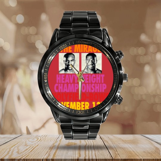 Discover Vtg Evander Holyfield Riddick Bowe Mens Boxing Calendar Steel Band Watch