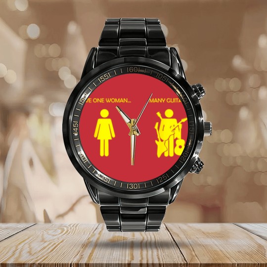 Discover love one woman many guitars funny Calendar Steel Band Watch