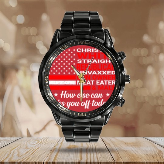 Discover Christian White Straight Republican Unvaxxed (On Calendar Steel Band Watch