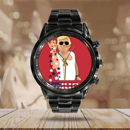 Discover Trump 'Merica Calendar Steel Band Watch, Funny 4th of July Calendar Steel Band Watch, Trump Star Sprinkling Calendar Steel Band Watch