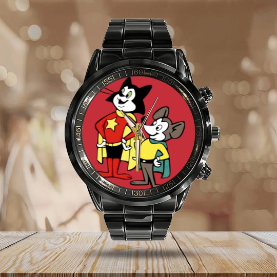Discover Courageous Cat with Minute Mouse Calendar Steel Band Watch