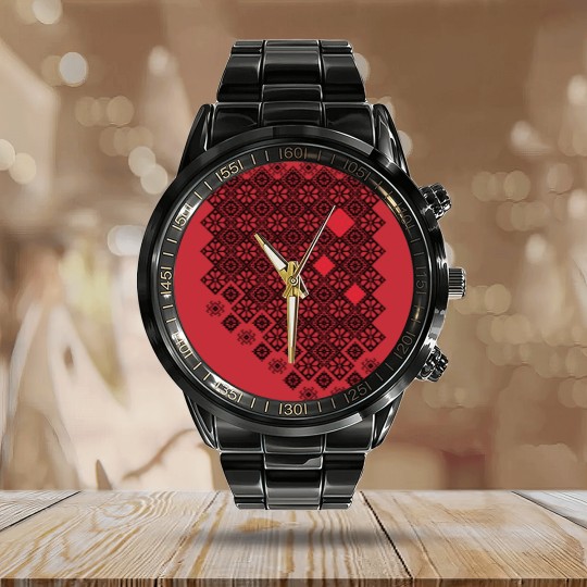 Discover Ukrainian Embroidery Calendar Steel Band Watch