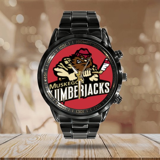 Discover Muskegon Lumberjacks Hockey Club Calendar Steel Band Watch