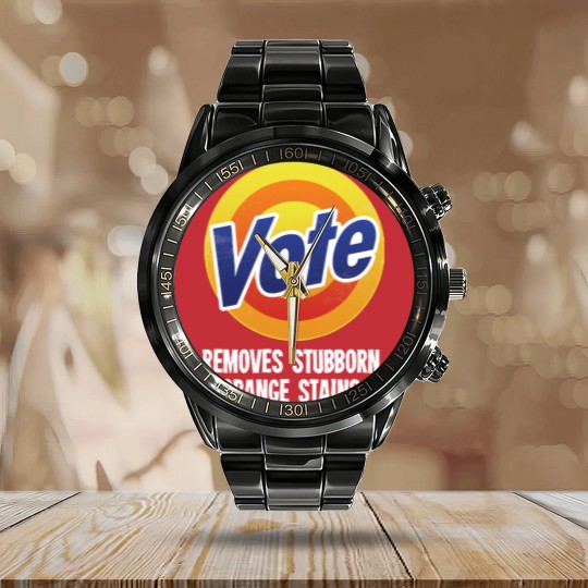 Discover Vote Removes Stubborn Orange Stains - Grunge ver Calendar Steel Band Watch