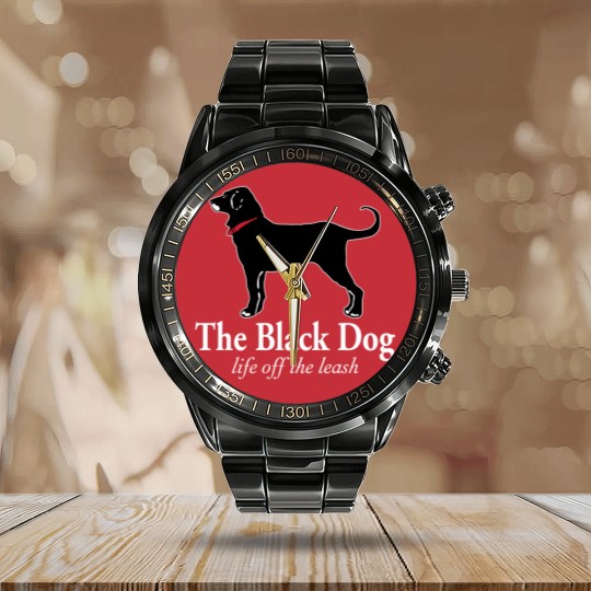 Discover The Black Dog Logo Life Off The Leash Calendar Steel Band Watch