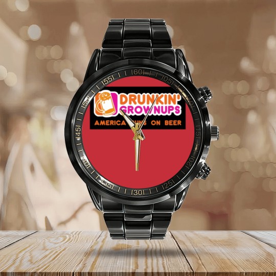 Discover Drunkin Grownups America Version Calendar Steel Band Watch