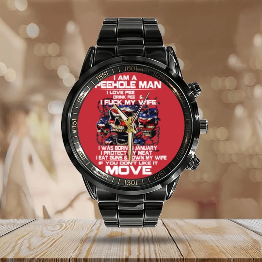 Discover i am a peehole man Calendar Steel Band Watch